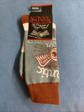 Von Dutch Crew Socks in Sage Green and Rust Accents